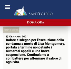 Lisa Montgomery, comunità di Sant'Egidio 