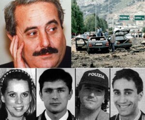 Giovanni Falcone, Francesca Morvillo e i tre agenti di scorta Vito Schifani, Rocco Dicillo e Antonio Montinaro.