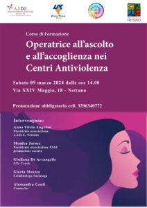 Corso per la formazione professionale di operatori dei Centri d'ascolto Antiviolenza organizzato da A I.D.E. Nettuno Aps
