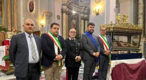Da sinistra Luigi Migliaccio, Emidi Daniele, Carabiniere Caserma Latera, Alessandro Romoli, Francesco Di Biagi
